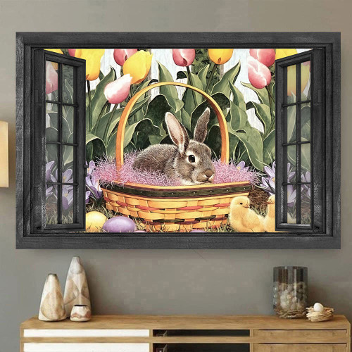 Bunny Rabbit 3D Window View Canvas Wall Art Painting Art 3D Window View Farm Animals Home Decoration Gift Idea Birthday Framed Prints, Canvas Paintings