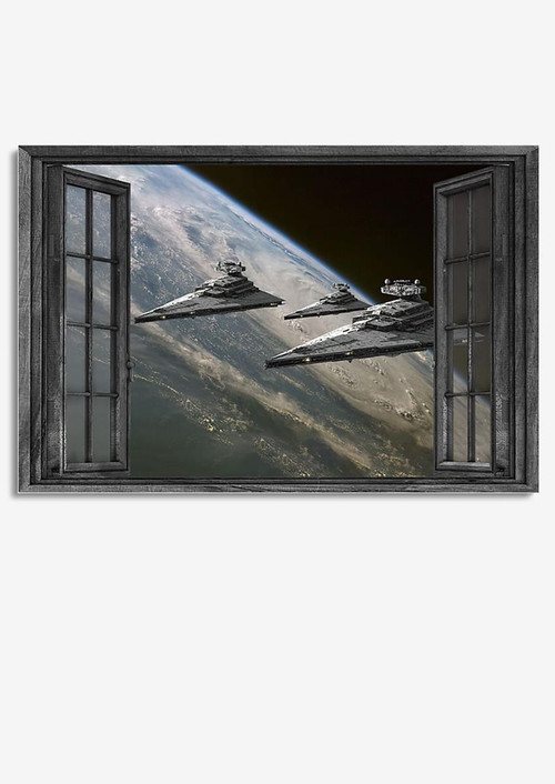 Spacecraft Star War Vintage 3D Window View Home Decoration Gift Idea Movie Wall Art For Home Decor Housewarming 02 Framed Prints, Canvas Paintings