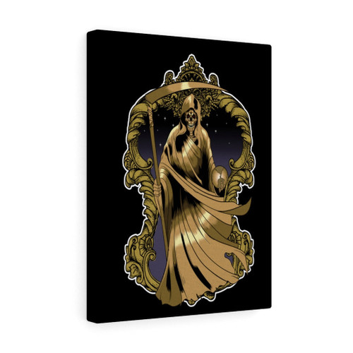 Santa Muerte in Gold Robe Printed On Ready To Hang Stretched Canvas Religious Wall Art Framed Prints, Canvas Paintings