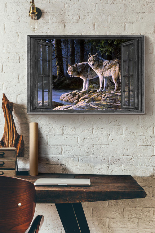 Vintage 3D Window View Home Decoration Gift Idea Wolf In The Forest Wall Art Decor Framed Prints, Canvas Paintings