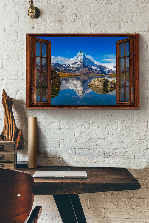 Snow Mountain And River Vintage 3D Window View Home Decoration Gift Idea Wall Art Decor Framed Prints, Canvas Paintings