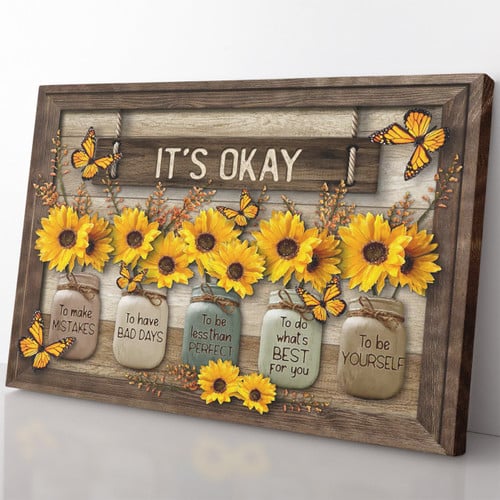 Motivational Wall Art Gift Ideas, Butterfly And Sunflower Vintage Wall Art, It'S Okay To Make Mistake Wall Art Framed Prints, Canvas Paintings