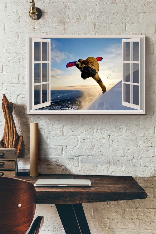 Skiing On The Sky View Window Wall Art Decor Framed Prints, Canvas Paintings