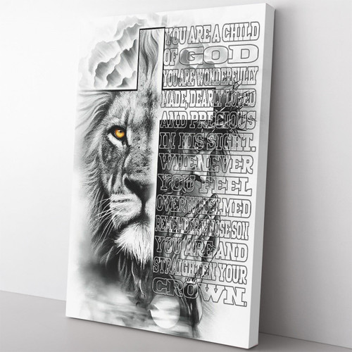 Christian Lion Wall Art Gift For Son, You Are A Child Of God, Whenever You Feel Overwhelmed Wall Art Framed Prints, Canvas Paintings