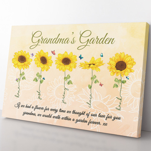 Personalized Grandkid Names Grandma'S Garden Sunflower Wall Art Gift Ideas, Thought Of Our Love For You Wall Art Gift For Grandma Framed Prints, Canvas Paintings