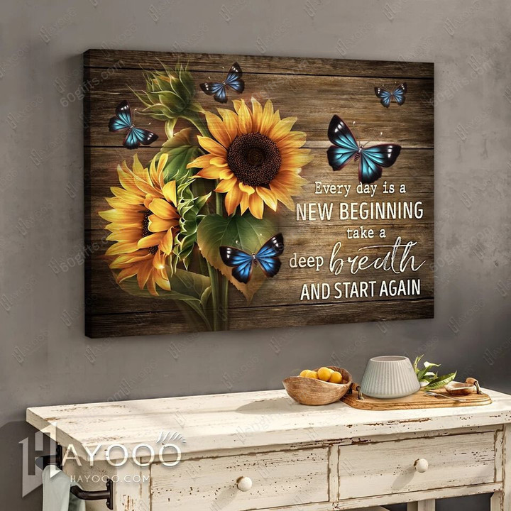 Housewarming Gifts New Beginning Sunflower And Butterfly - Farmhouse Decor Canvas Print Wall Art