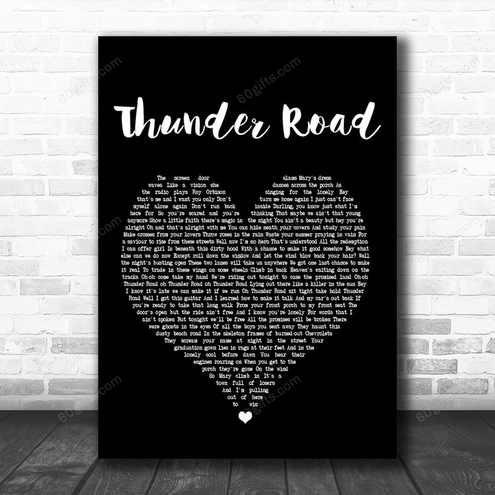 Bruce Springsteen Thunder Road Black Heart Song Lyric Music Art Print - Canvas Print Wall Art Home Decor
