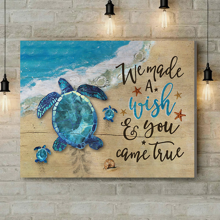 Inspirational & Motivational Wall Art Housewarming Gift We Wish - Turtle Canvas Print Coastal Decor