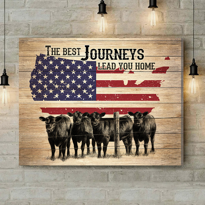 Inspirational & Motivational Wall Art Housewarming Gift The Best Journey - Black Angus Cow Canvas Print Farmhouse Decor