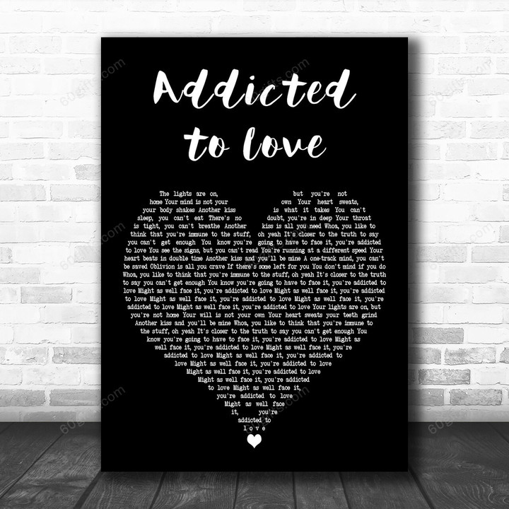 Robert Palmer Addicted to Love Black Heart Decorative Art Gift Song Lyric Print - Canvas Print Wall Art Home Decor