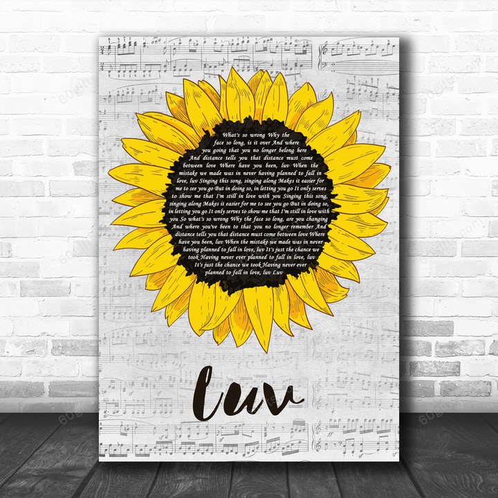 Travis Luv Grey Script Sunflower Song Lyric Art Print - Canvas Print Wall Art Home Decor