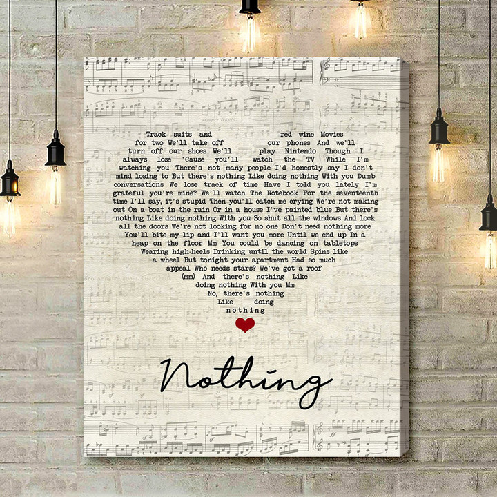Bruno Major Nothing Script Heart Song Lyric Art Print - Canvas Print Wall Art Home Decor