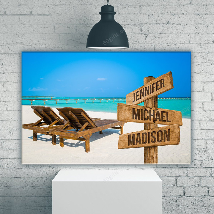 Personalized Valentine's Day Gifts Beach Chair Anniversary Wedding Present - Customized Multi Names Canvas Print Wall Art Home Decor