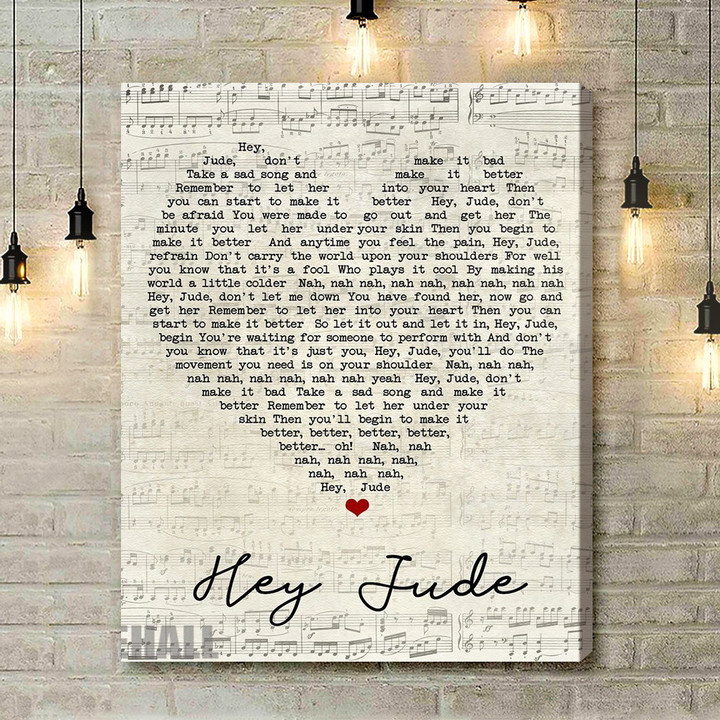 Hey Jude The Beatles Script Heart Song Lyric Art Print - Canvas Print Wall Art Home Decor