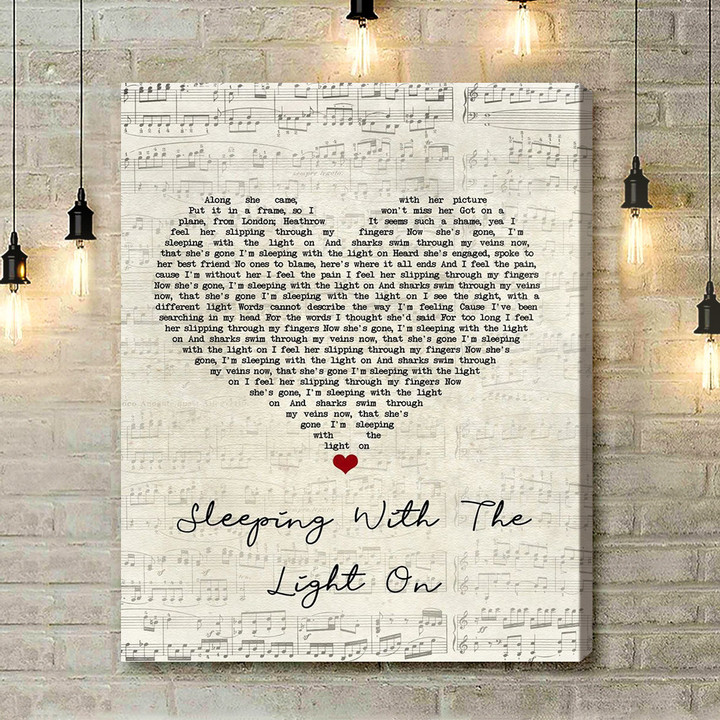Busted Sleeping With The Light On Script Heart Song Lyric Art Print - Canvas Print Wall Art Home Decor