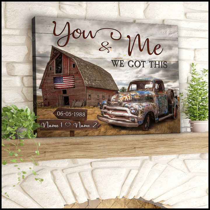 Personalized Name Valentine's Day Gifts You & Me Anniversary Wedding Present - Customized Truck Canvas Print Wall Art Home Decor