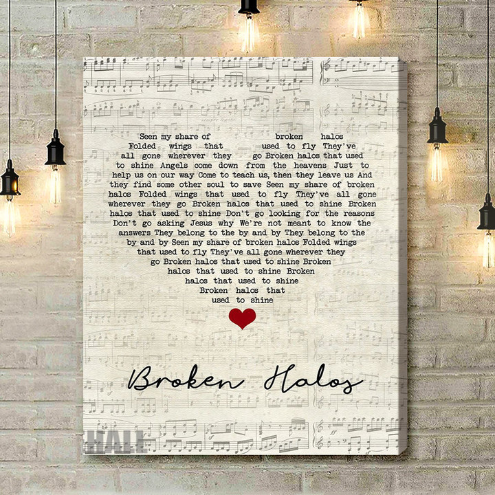 Chris Stapleton Broken Halos Script Heart Song Lyric Quote Music Art Print - Canvas Print Wall Art Home Decor
