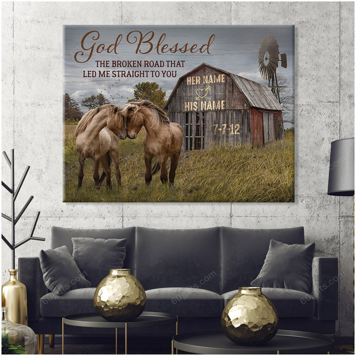 Personalized Name Valentine's Day Gifts God Blessed Anniversary Wedding Present - Customized Horse Canvas Print Wall Art Home Decor