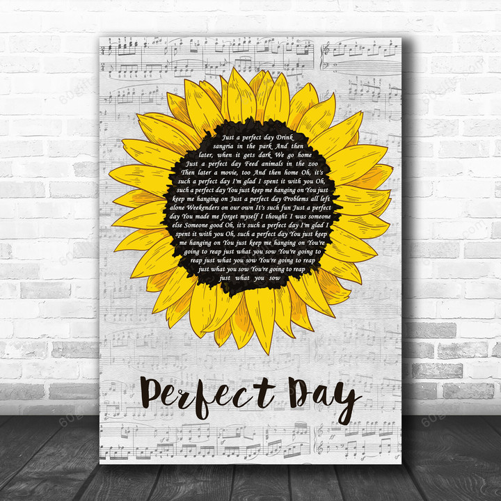 Lou Reed Perfect Day Grey Script Sunflower Decorative Art Gift Song Lyric Print - Canvas Print Wall Art Home Decor