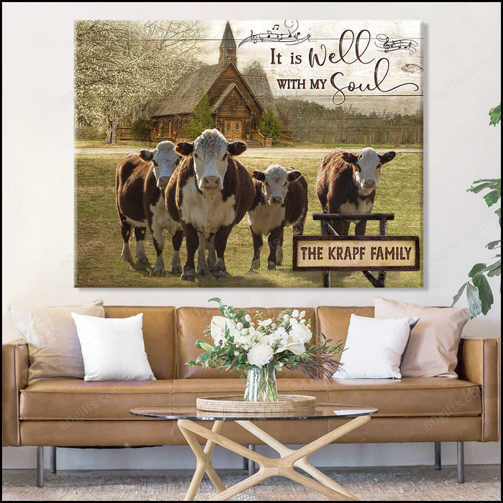 Personalized Name Valentine's Day Gifts It is well Anniversary Wedding Present - Customized Cow Canvas Print Wall Art Home Decor