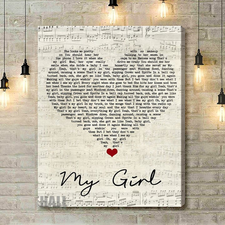 Dylan Scott My Girl Script Heart Song Lyric Quote Music Art Print - Canvas Print Wall Art Home Decor