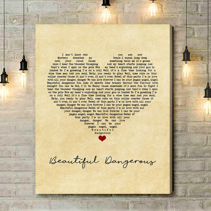 Slash Feat. Fergie Beautiful Dangerous Vintage Heart Song Lyric Art Print - Canvas Print Wall Art Home Decor