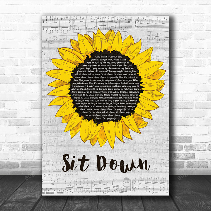 James Sit Down Grey Script Sunflower Song Lyric Art Print - Canvas Print Wall Art Home Decor