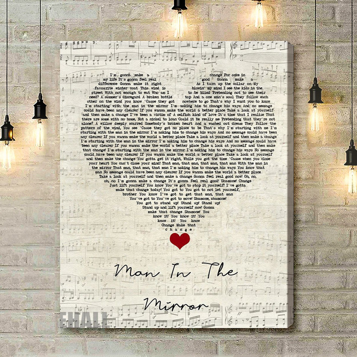 Michael Jackson Man In The Mirror Script Heart Song Lyric Quote Music Art Print - Canvas Print Wall Art Home Decor
