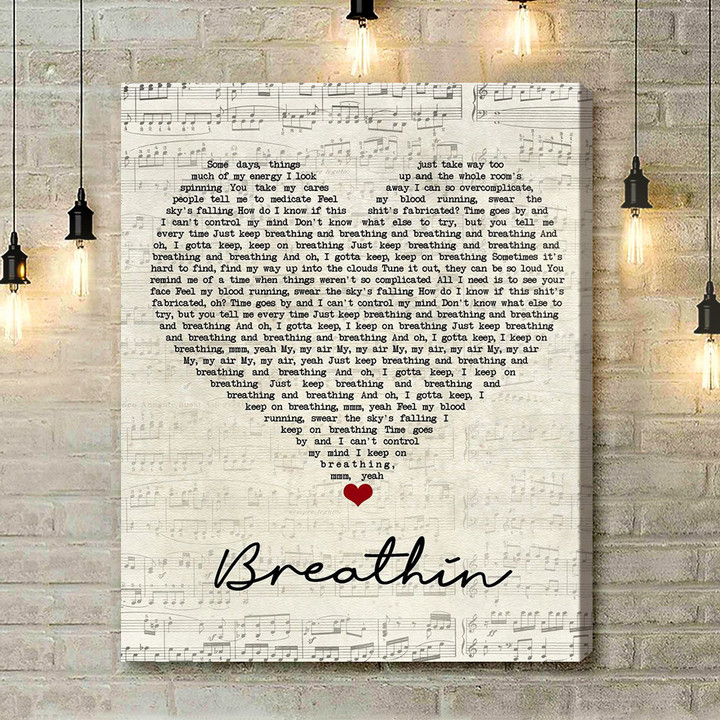 Ariana Grande Breathin Script Heart Song Lyric Music Art Print - Canvas Print Wall Art Home Decor