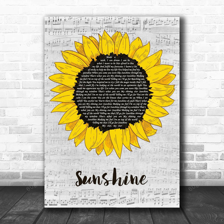 Gabrielle Sunshine Grey Script Sunflower Song Lyric Art Print - Canvas Print Wall Art Home Decor