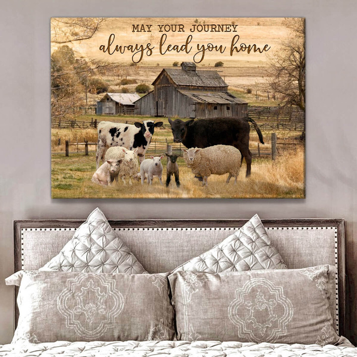 Housewarming Gifts Farmhouse Decor May Your Journey - Cattle And Barn Canvas Print Wall Art Home Decor