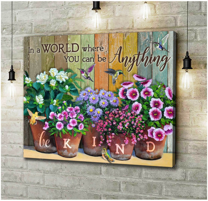 Housewarming Gifts Floral Decor Be Kind - Hummingbird Canvas Print Wall Art Home Decor