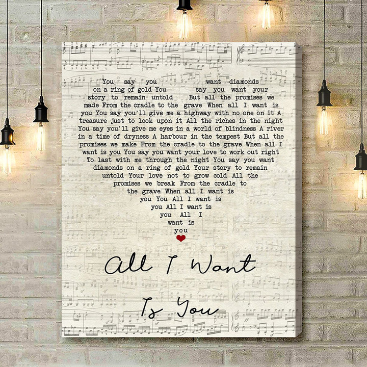 U2 All I Want Is You Script Heart Song Lyric Art Print - Canvas Print Wall Art Home Decor