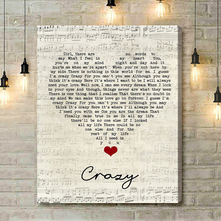Kenny Rogers Crazy Script Heart Song Lyric Quote Music Art Print - Canvas Print Wall Art Home Decor