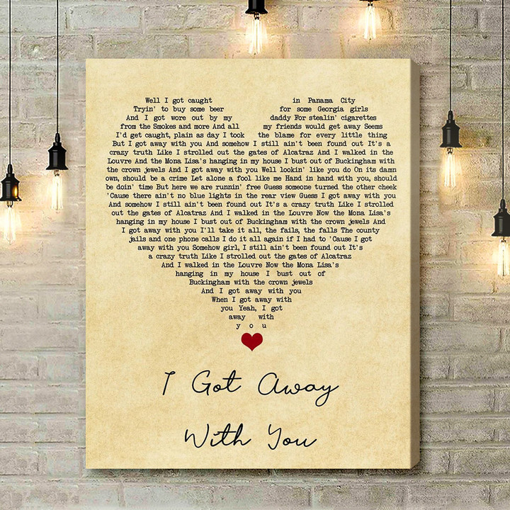 Luke Combs I Got Away With You Vintage Heart Song Lyric Quote Music Art Print - Canvas Print Wall Art Home Decor