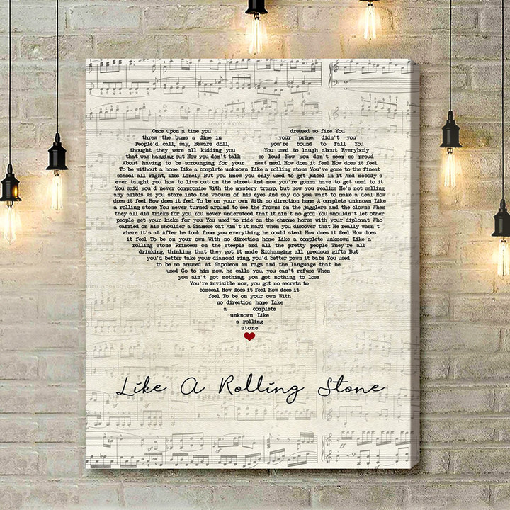Bob Dylan Like A Rolling Stone Script Heart Song Lyric Art Print - Canvas Print Wall Art Home Decor