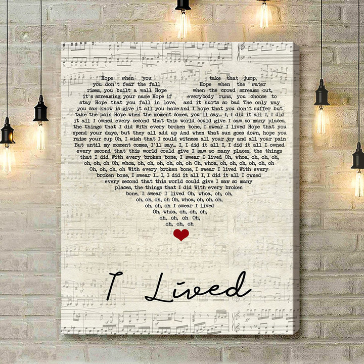 OneRepublic I Lived Script Heart Song Lyric Art Print - Canvas Print Wall Art Home Decor