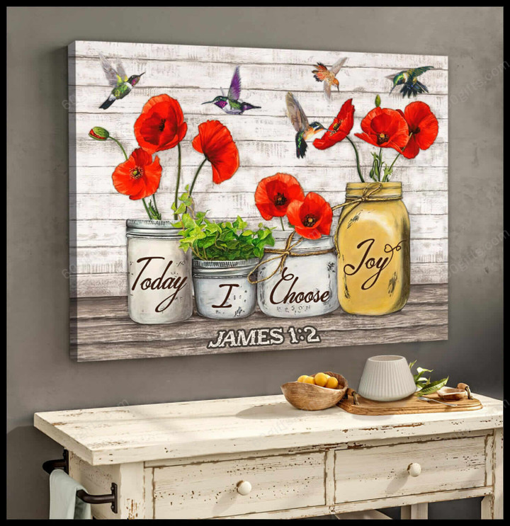 Housewarming Gifts Floral Decor Today I Choose Joy - Hummingbird Canvas Print Wall Art Home Decor