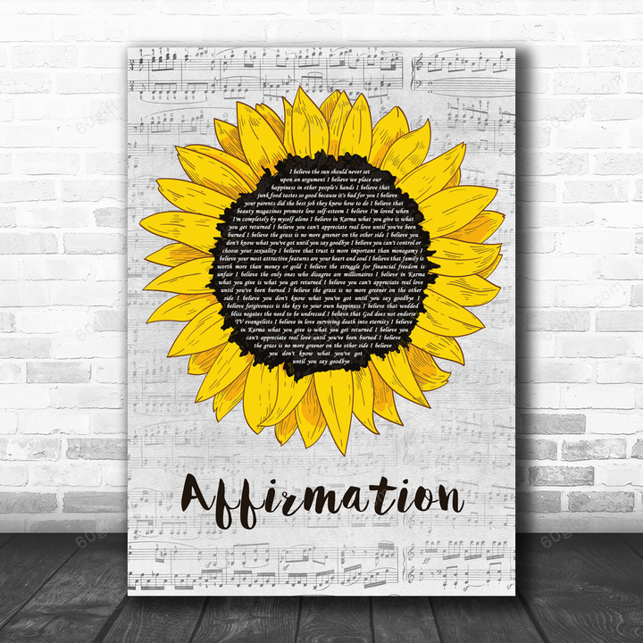 Savage Garden Affirmation Grey Script Sunflower Song Lyric Music Art Print - Canvas Print Wall Art Home Decor
