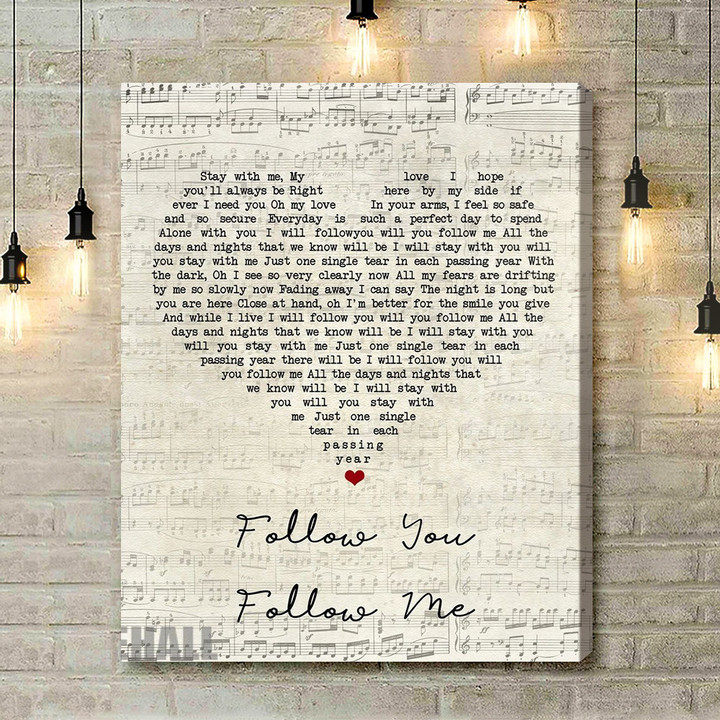 Genesis Follow You Follow Me Script Heart Song Lyric Art Print - Canvas Print Wall Art Home Decor