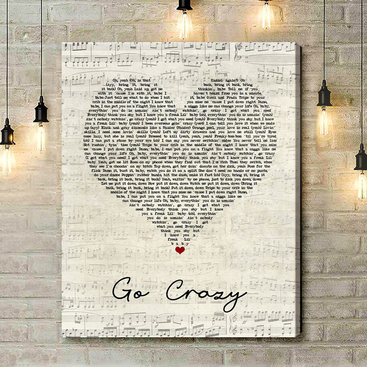 Chris Brown Ft. Young Thug Go Crazy Script Heart Song Lyric Art Print - Canvas Print Wall Art Home Decor