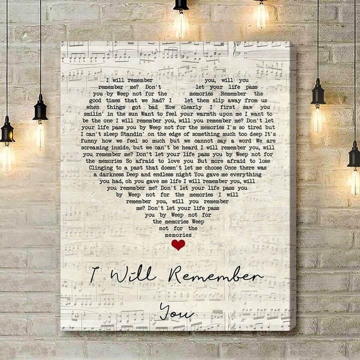 Sarah McLachlan I Will Remember You Script Heart Song Lyric Art Print - Canvas Print Wall Art Home Decor