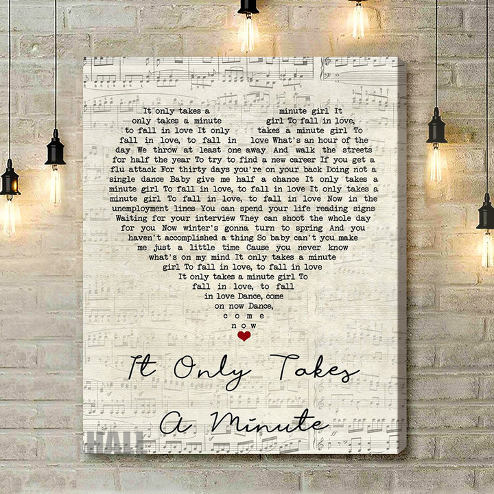 Take That It Only Takes A Minute Script Heart Song Lyric Art Print - Canvas Print Wall Art Home Decor