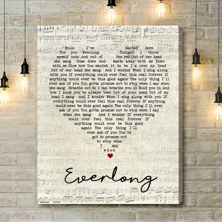 Everlong Foo Fighters Script Heart Song Lyric Art Print - Canvas Print Wall Art Home Decor