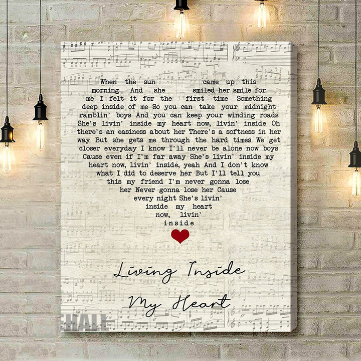 Bob Seger Living Inside My Heart Script Heart Song Lyric Art Print - Canvas Print Wall Art Home Decor