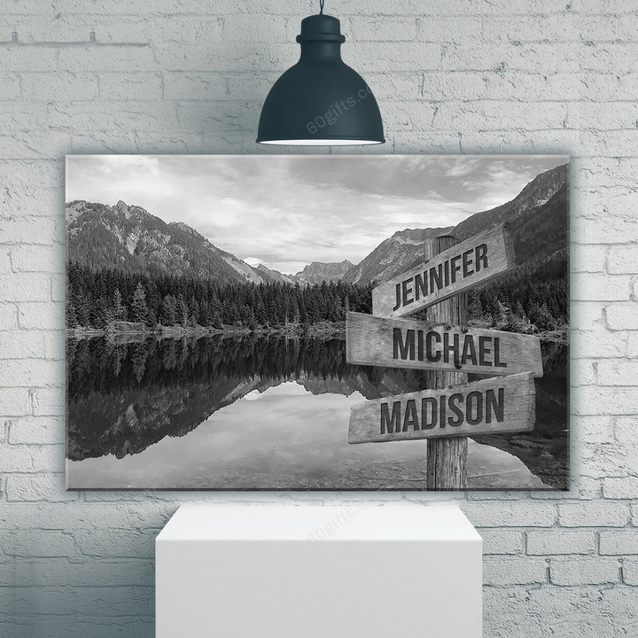 Personalized Valentine's Day Gifts Black Mountain Lake Anniversary Wedding Present - Customized Multi Names Canvas Print Wall Art Home Decor