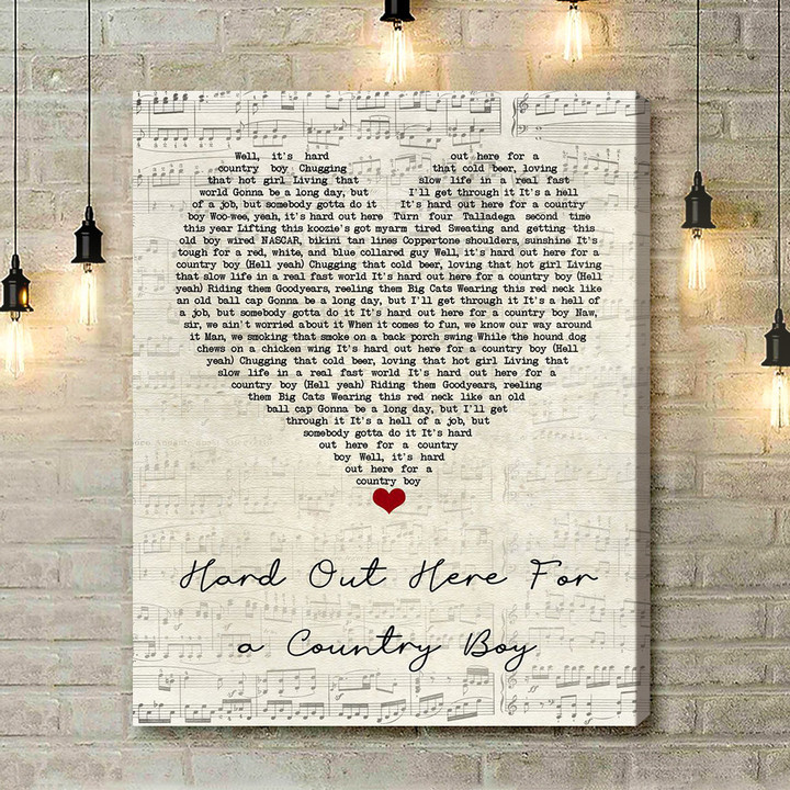 The Cadillac Three Hard Out Here For A Country Boy Script Heart Song Lyric Art Print - Canvas Print Wall Art Home Decor
