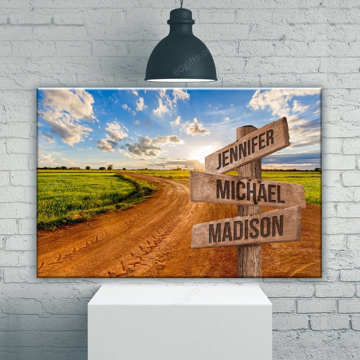 Personalized Valentine's Day Gifts Dirt Road Anniversary Wedding Present - Customized Multi Names Canvas Print Wall Art Home Decor