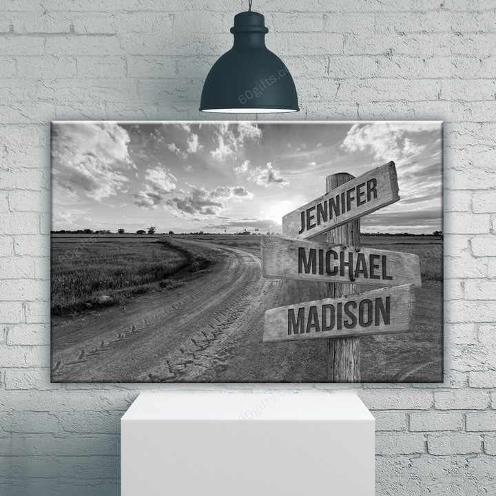 Personalized Valentine's Day Gifts Dirt Road Black Anniversary Wedding Present - Customized Multi Names Canvas Print Wall Art Home Decor