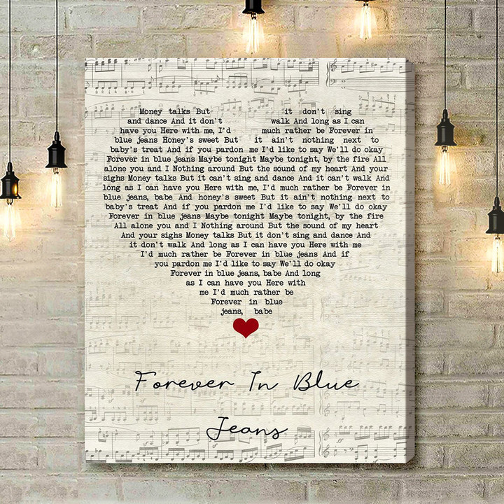Neil Diamond Forever In Blue Jeans Script Heart Song Lyric Music Art Print - Canvas Print Wall Art Home Decor